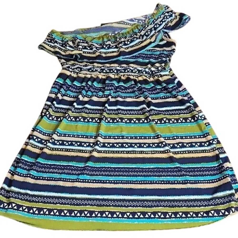 Rue 21 One Shoulder Striped Dress, Spring Summer, Blue Green, Large